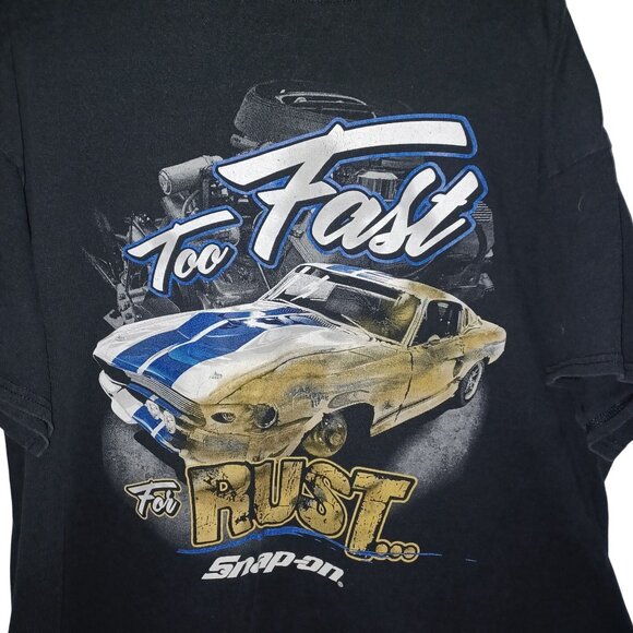 Men's Mechanic Car Snap-On "Too Fast For Rust" Graphic T-Shirt Black Size XL - Picture 3 of 5